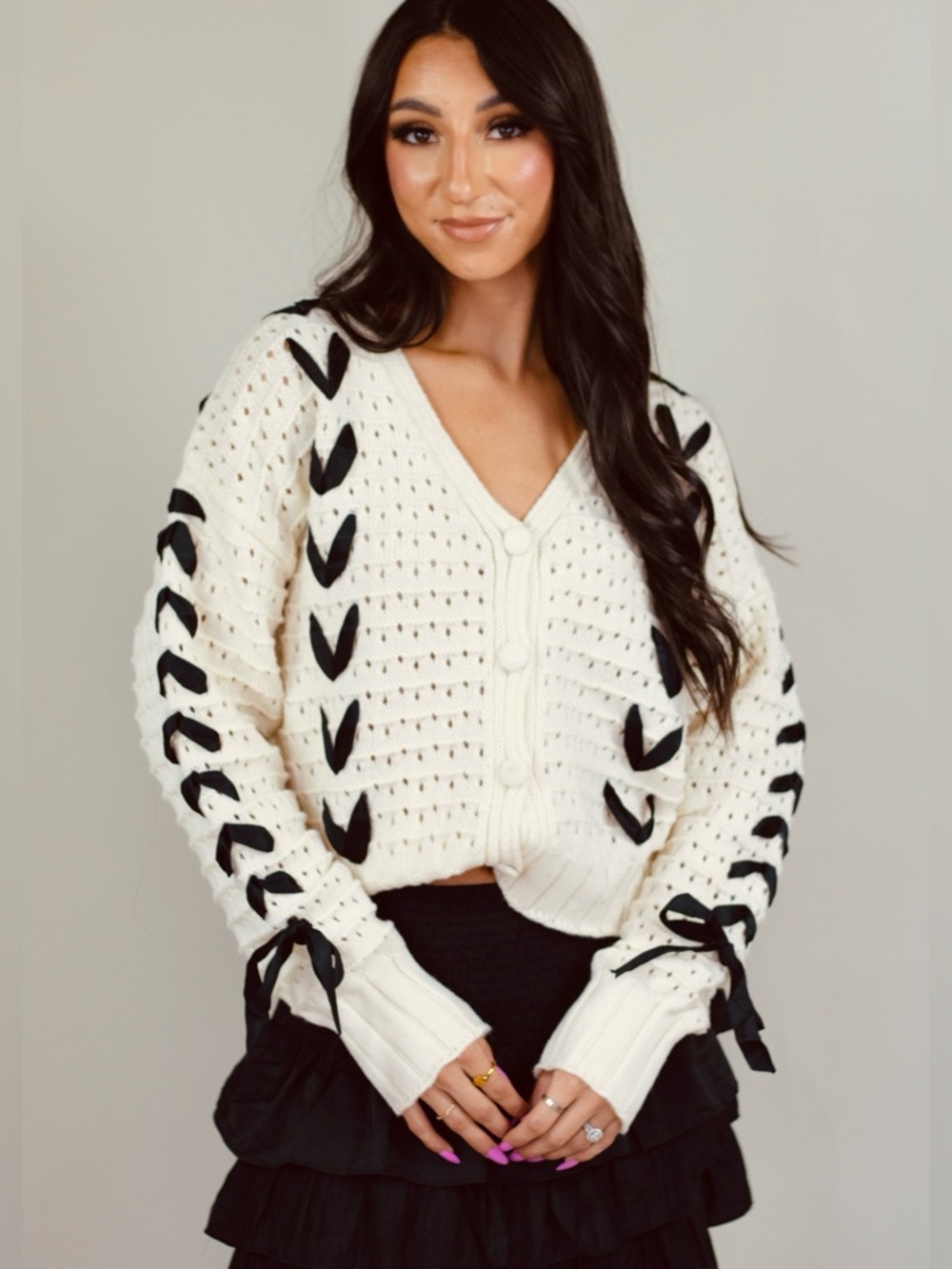 Lena • Open Knit Ribbon Sweater || Large